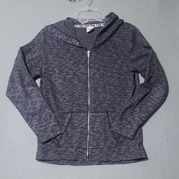 PINK VICTORIA'S SECRET Gray Full Zip Hoodie Jacket with Pocket- Size XS - Picture 1 of 16